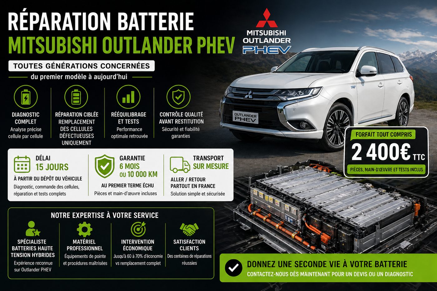 Réparation batterie Mitsubishi Outlander PHEV