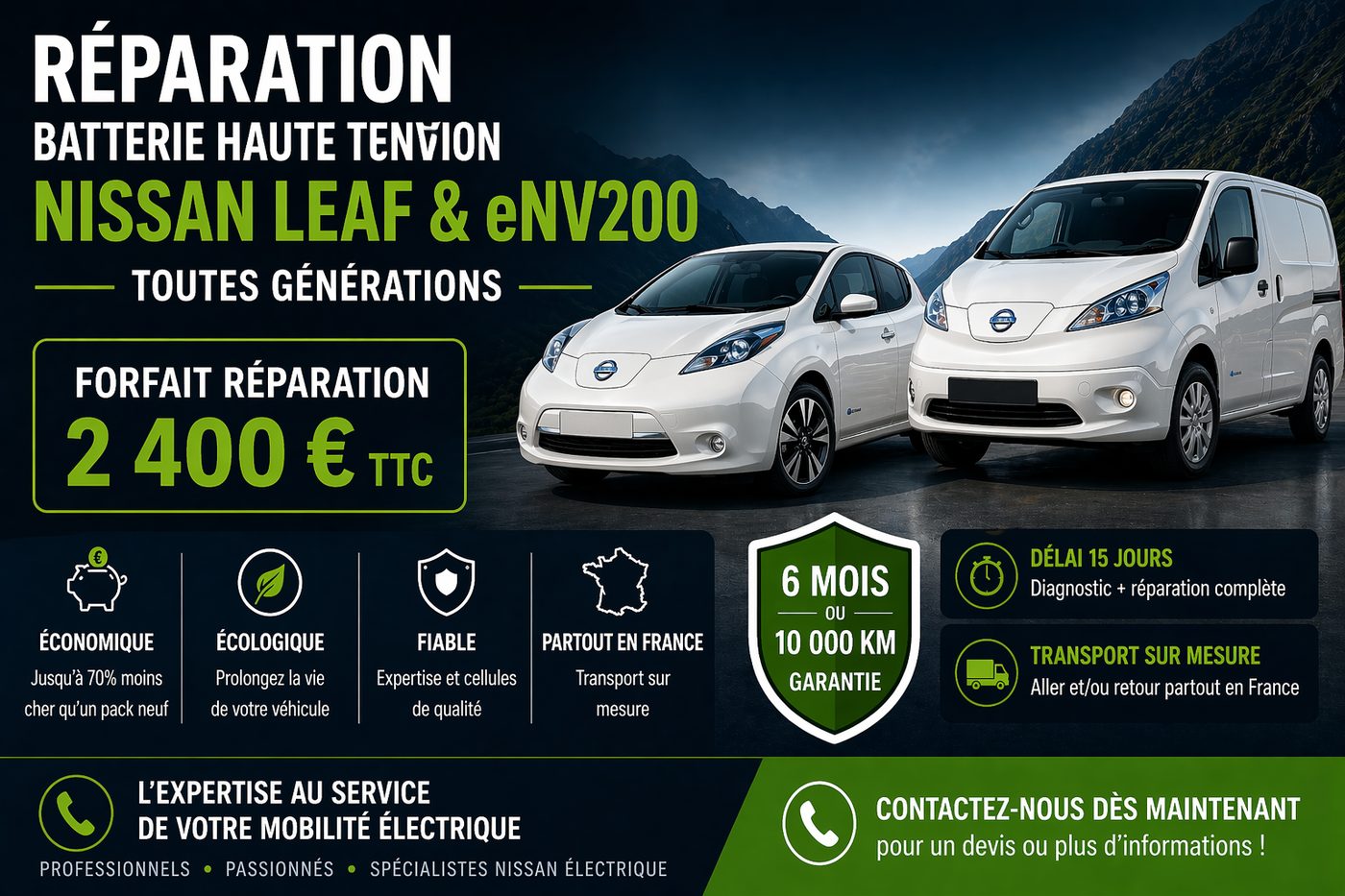 Réparation batterie haute tension Nissan Leaf & e-NV200